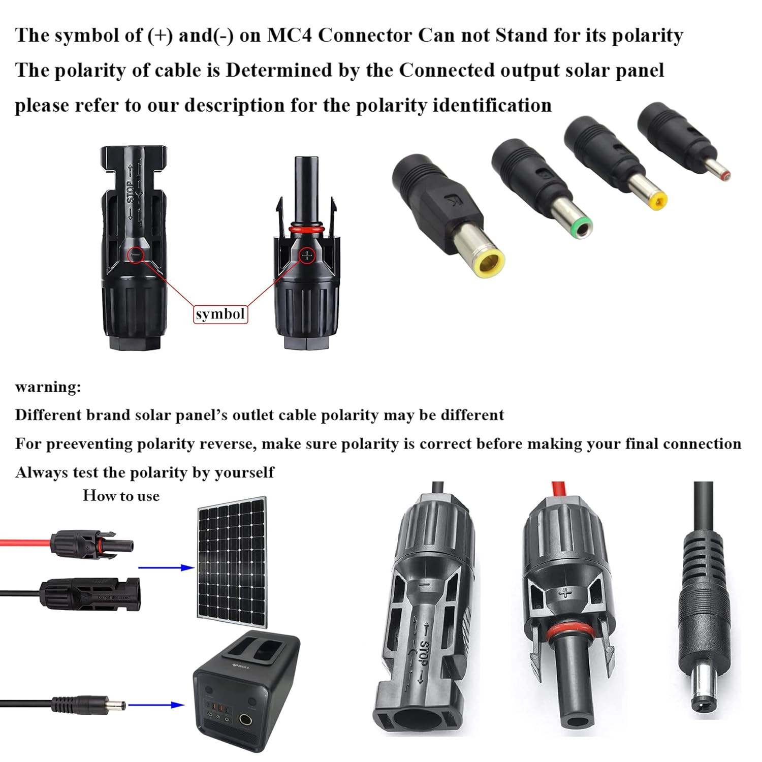 Solar Panel Adapter Cable – MC-4 to DC with Multiple Connector Tips (5.5Mm X 2.1