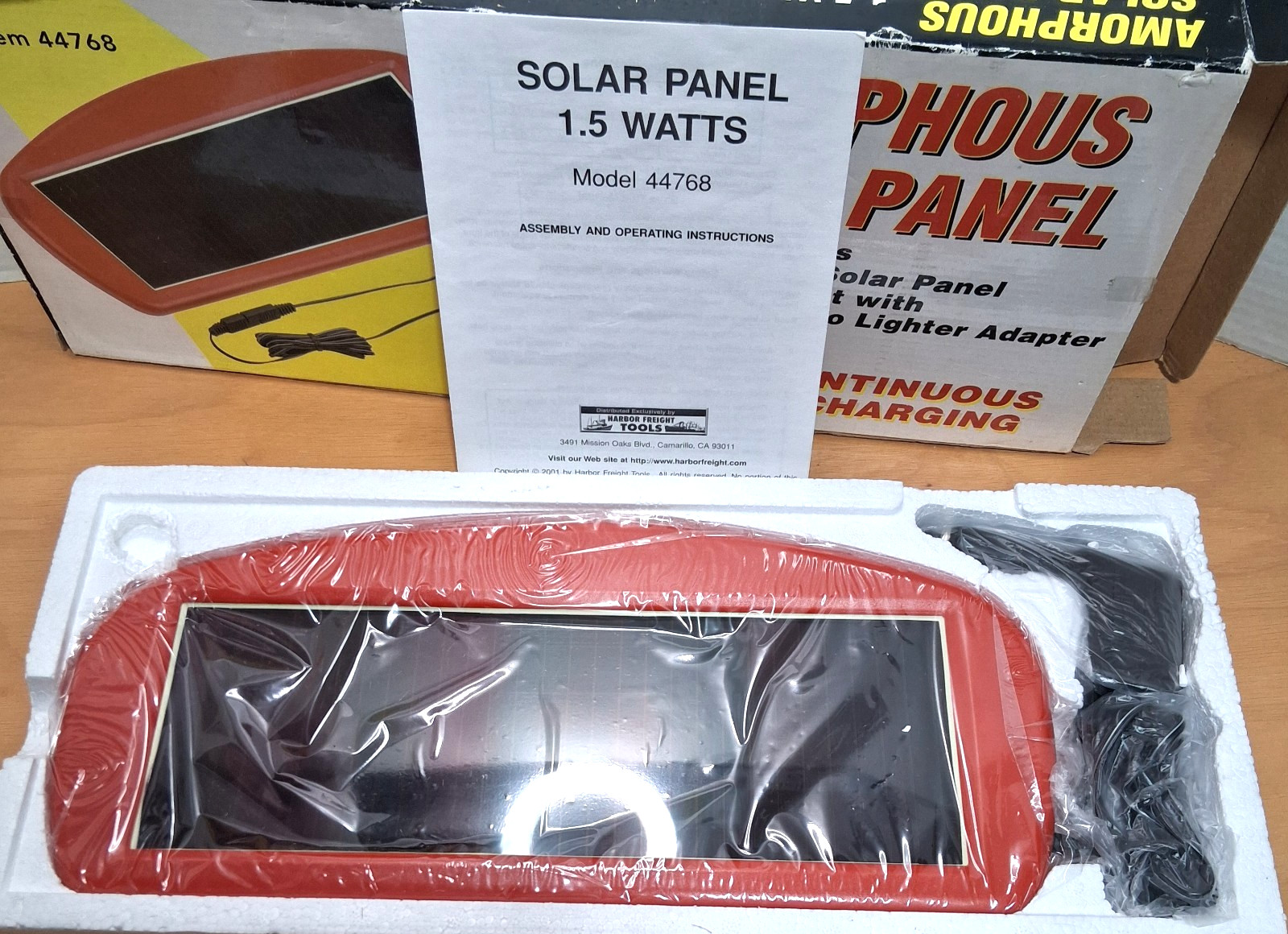 1.5 Watts – Amorphous Solar Panel – 12V Power Port Adapter – Model 44768 – NOS