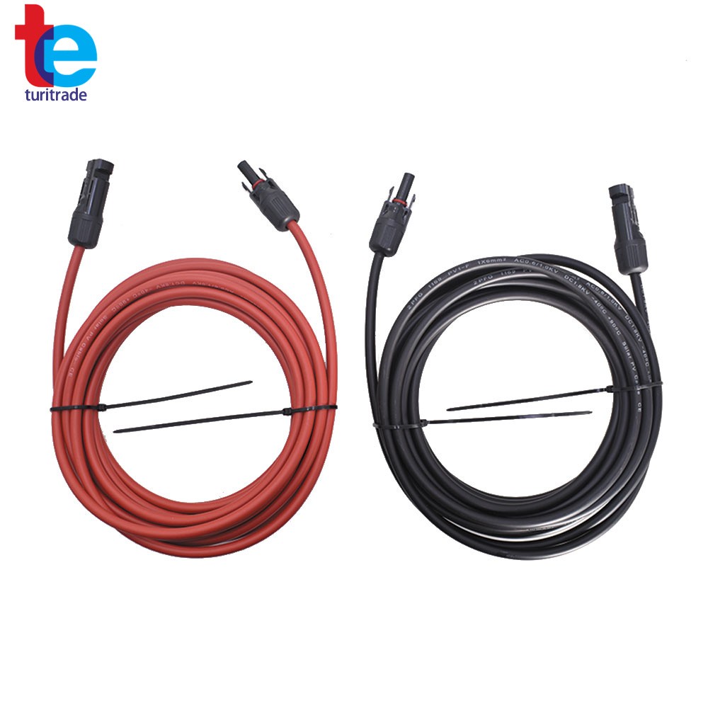 1 Pair 10AWG 20 Feet Solar Panel Extension Cable Wire Connector Black + Red