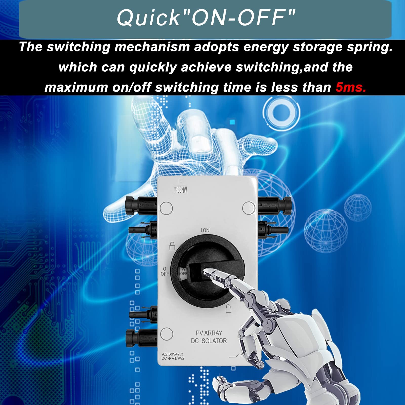 KarlKers IP66 Solar PV DC Quick Disconnect Switch 64 Amp, 1000V Solar Combine…