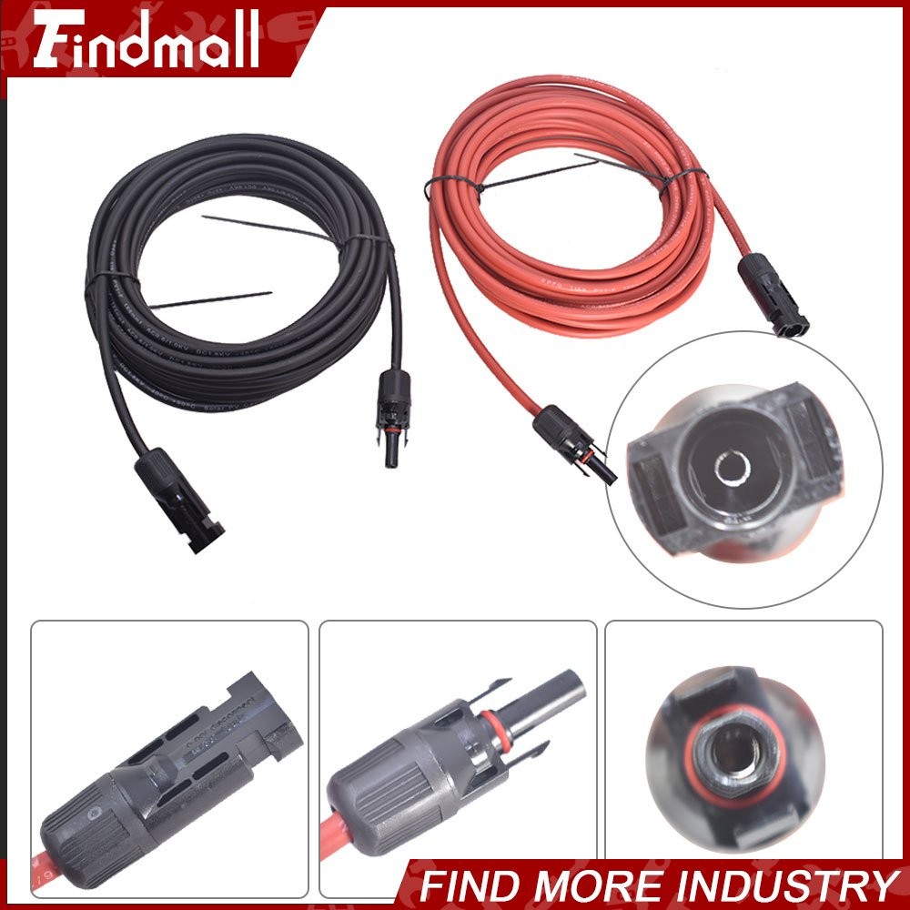 Findmall 1 Pair 25FT 10AWG Black+Red Solar Panel Extension Cable Wire Connector