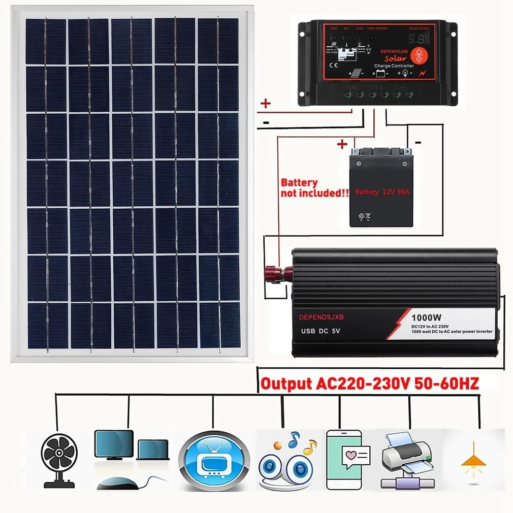 Kit Power Generation Battery Solar Panel Gifts System Charge Controller Inverter