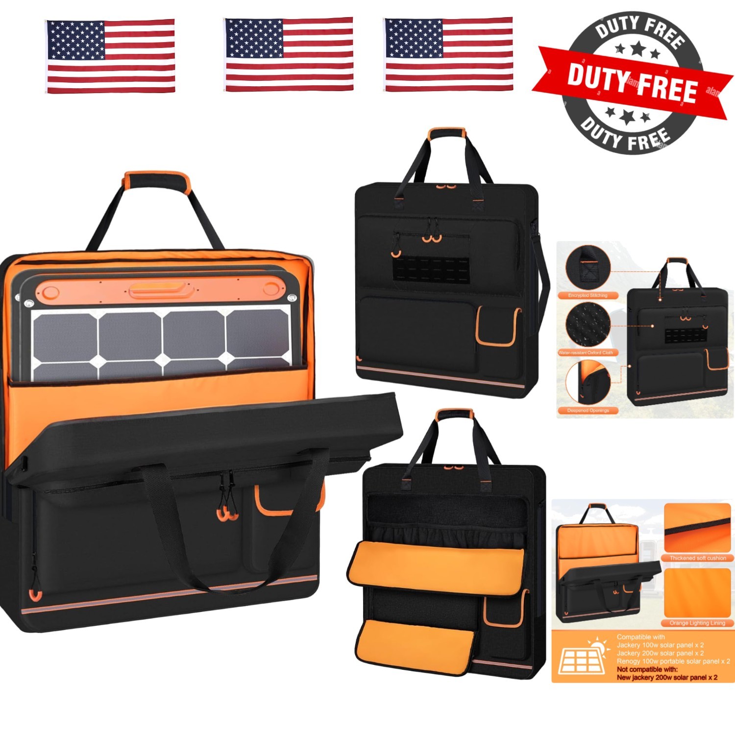Solar Panel Storage Bag with Orange Lining, Deepened Opening, Zipper with Pul…