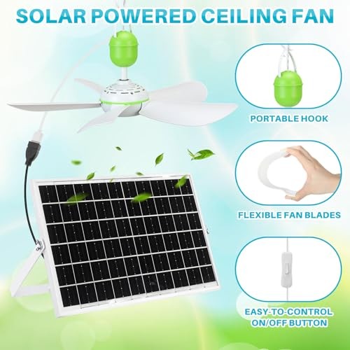 Set Solar Ceiling Fan Kit with5w Panel, USB Hanging Fan5.74” Dual Power 1