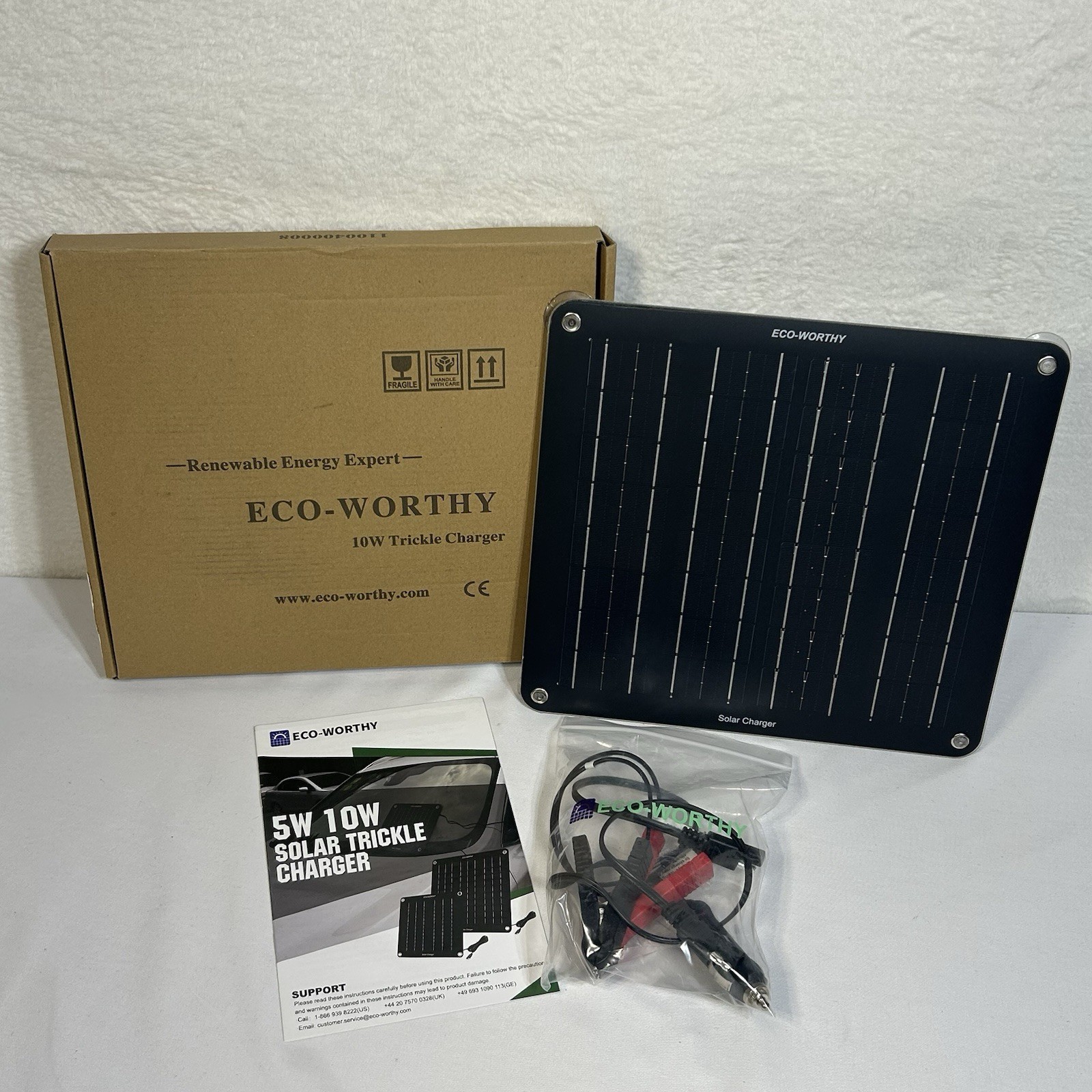 Solar Battery Trickle Charger 10W 12V OBDII with Stand for Car Truck Boat RV ATV