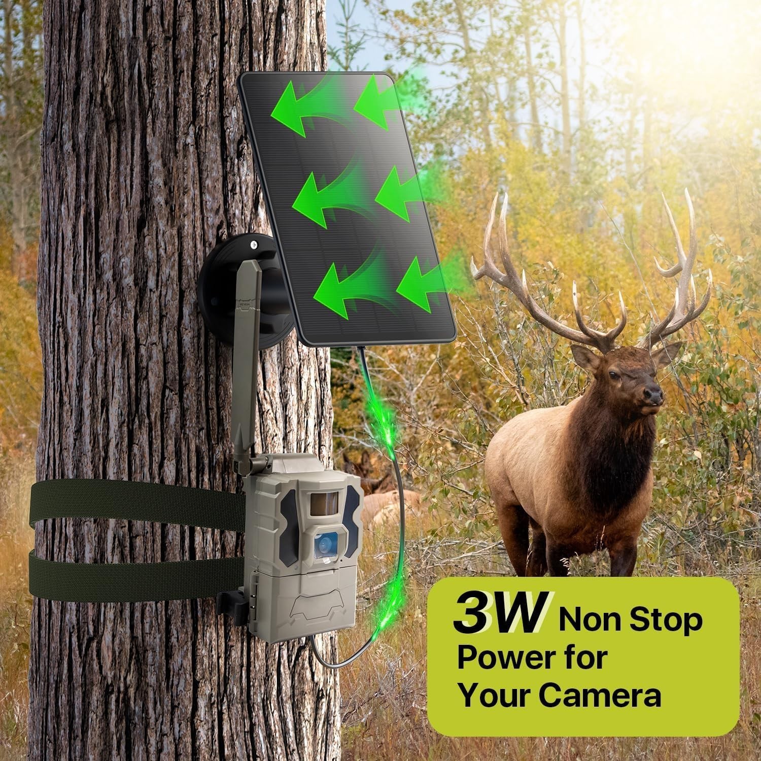 Trail Camera Solar Panel, 3W 6V Output with 5000mAh Rechargeable Battery, Weath