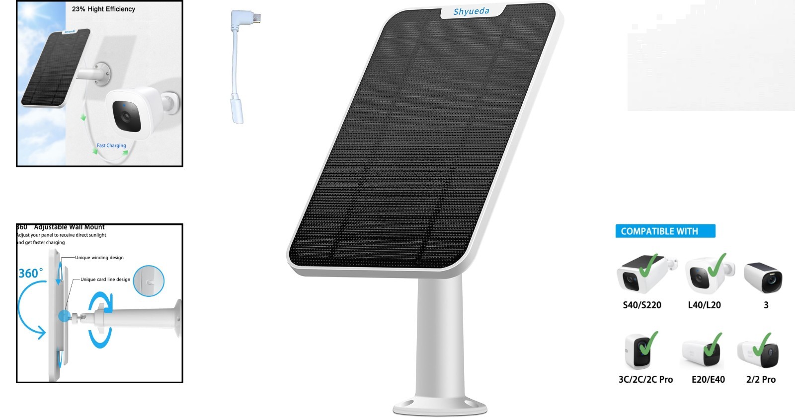 Eufycam Compatible Solar Panel with 13.1ft Cable – Weather-Resistant Design