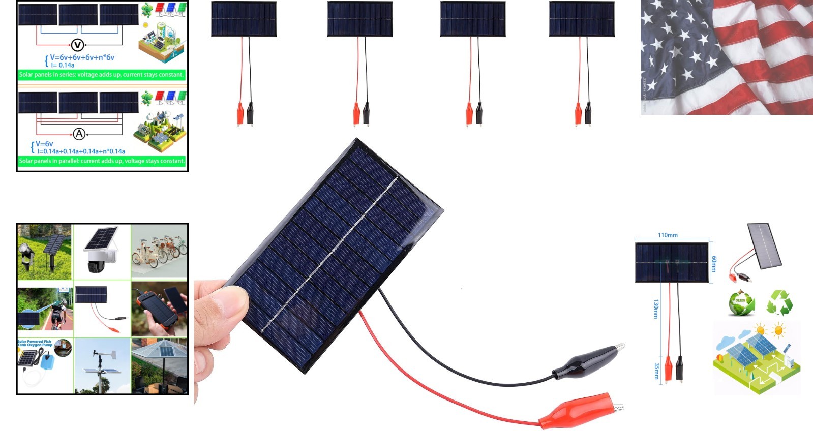 5Pcs Mini Solar Panels 0.96W 160ma 6V Solar Panel Module Polysilicon Epoxy Ph…