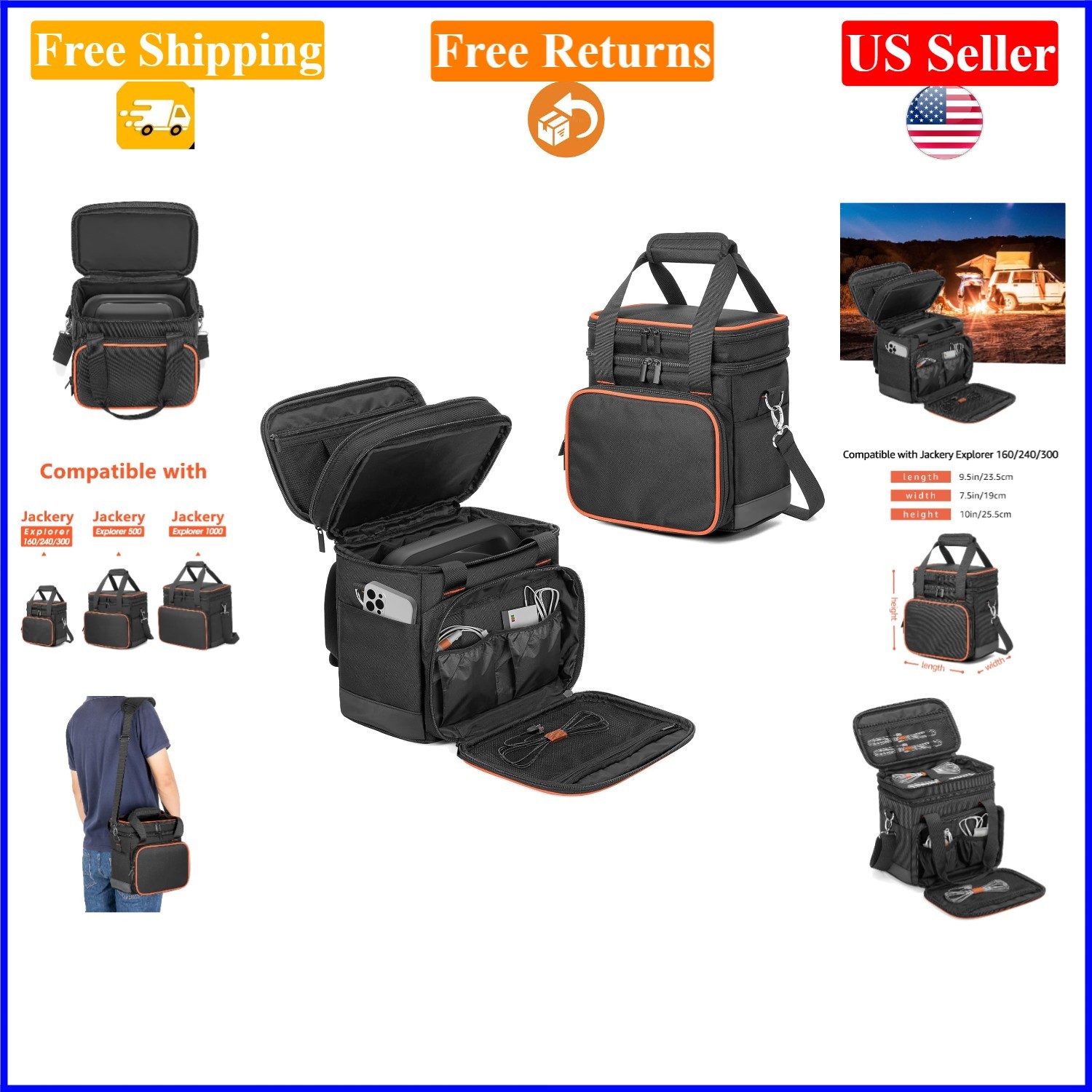 Black Double-Layer Carrying Case for Jackery Explorer 160/240/300
