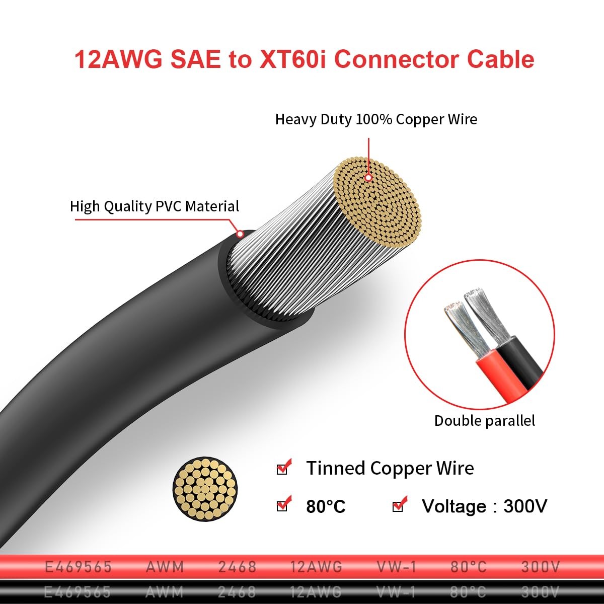 ELFCULB 12AWG XT60i to SAE Adapter Extension Cable with SAE Polarity Reverse …