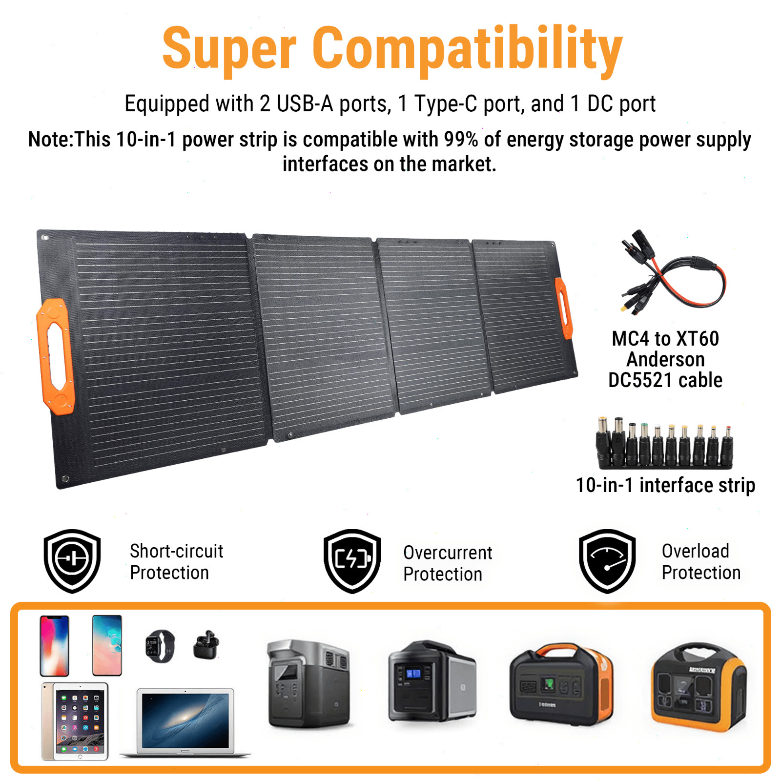 N-Type 16BB 200W Portable Solar Panel, Foldable Monocrystalline Panel