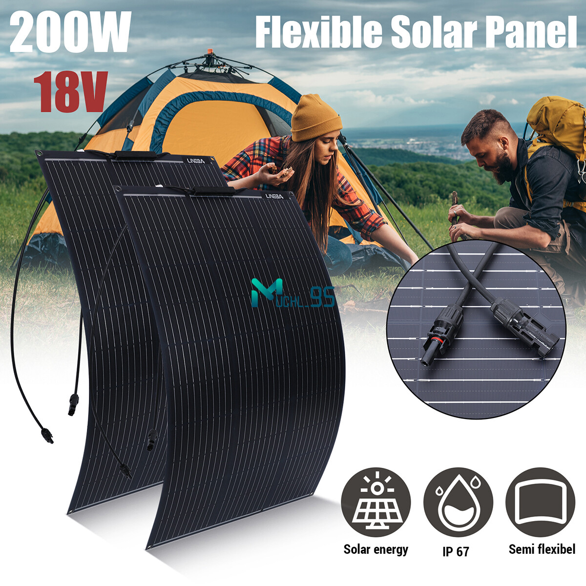 200W Watt 18V Monocrystalline Solar Panel RV Camping Home Off Grid Caravan Boat