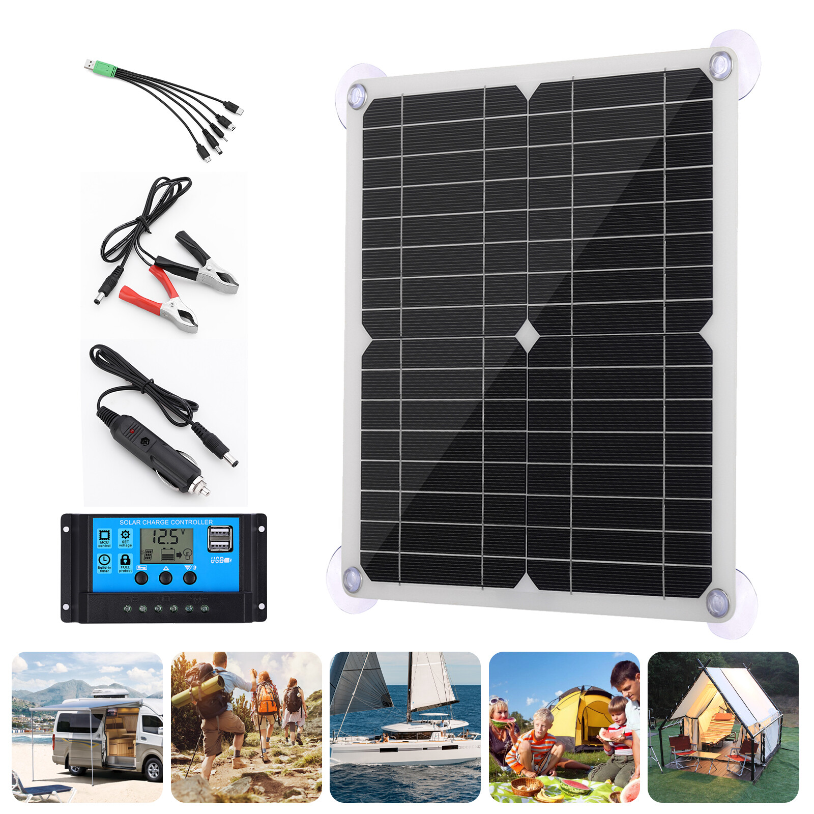 25W Solar Panel Kit 100A 12V battery Charger Controller Caravan Boat Outdoor RV