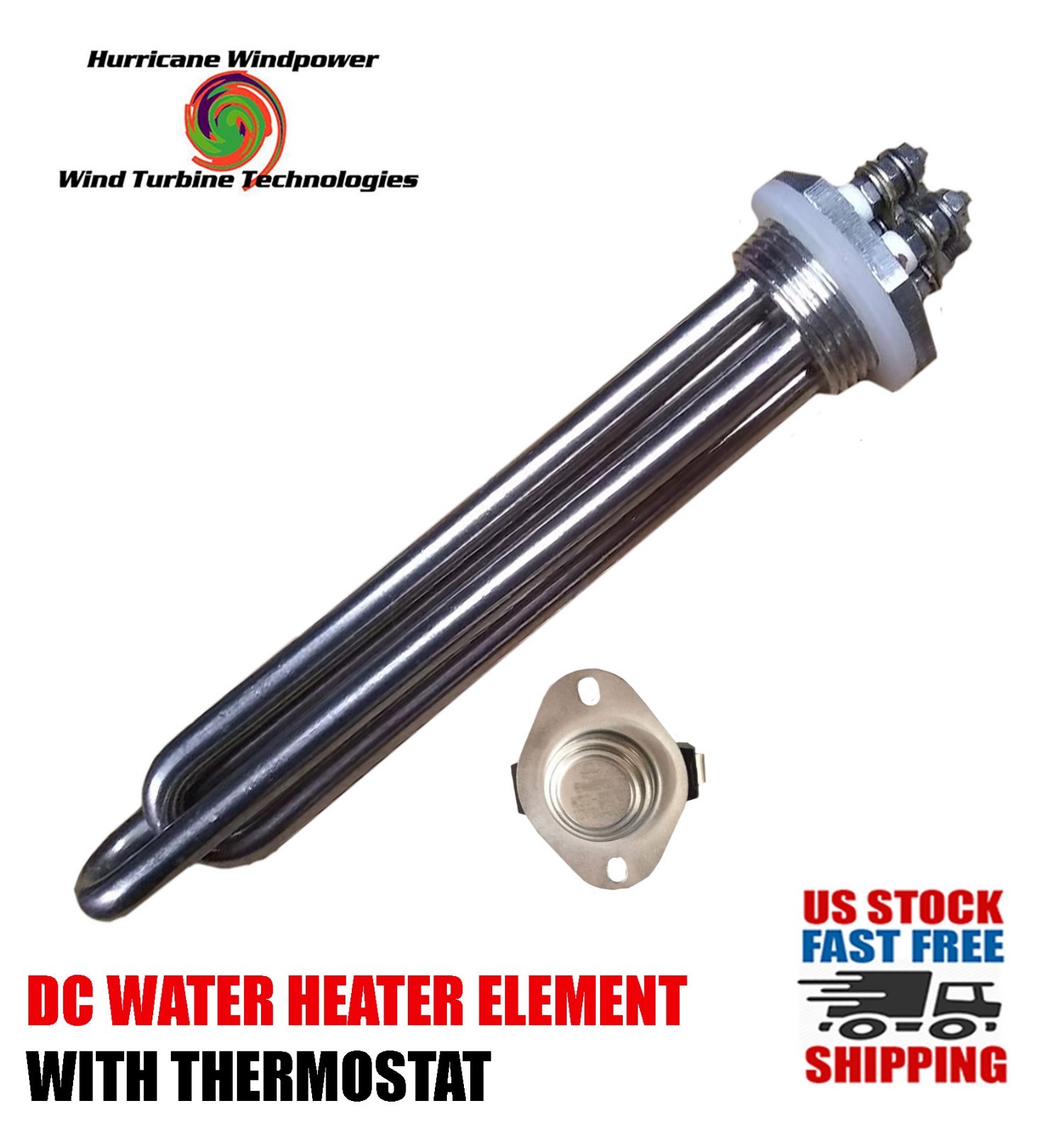 DC Water Heater Element 12 Volt 300 Watt with Thermostat 175 Degrees F