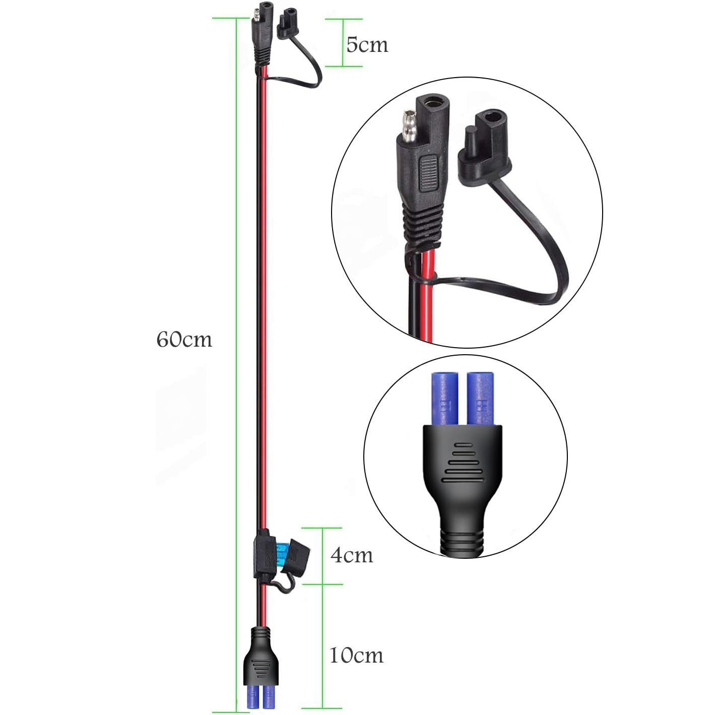 10AWG SAE to EC5 Connector Extension Cable,with 15A Protection Fuse for Safety,S