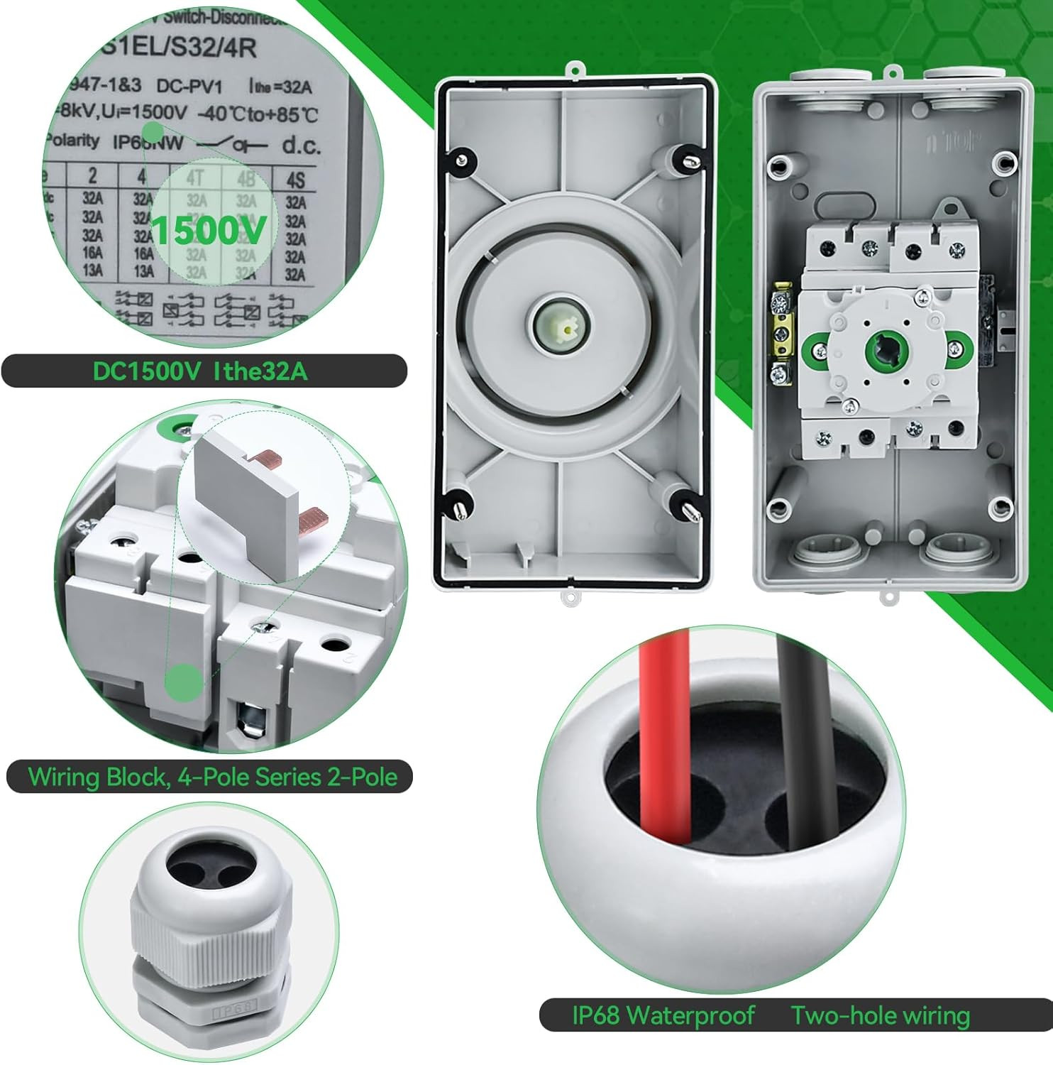 Solar Disconnect Switch 4-Pole DC 1500V 32A Isolator Solar Switch with Enclosure
