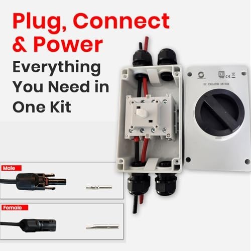 IP66 Outdoor 63A 4P Solar PV DC Isolator Switch, 1500V, 4 Wire Glands & 8 Connec