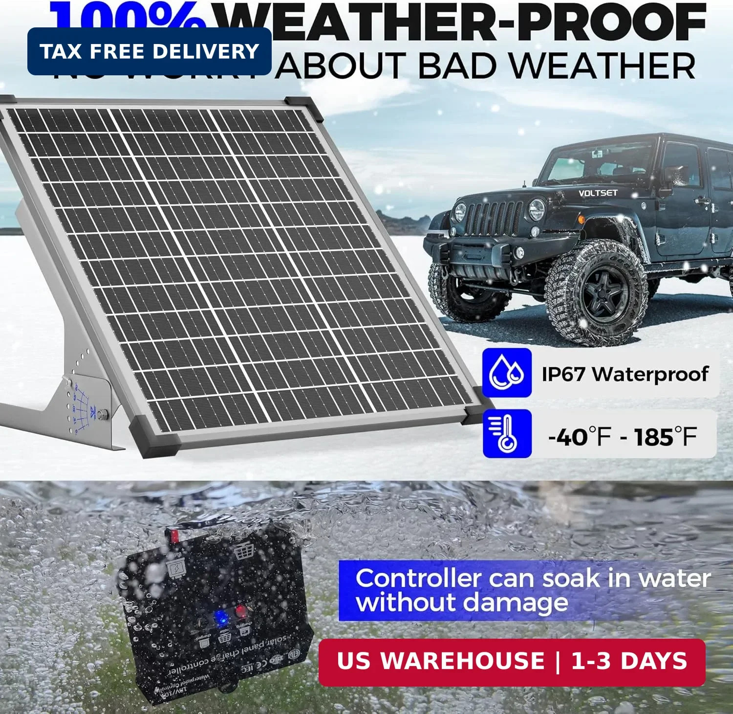 Voltset 50W Solar Panel Kit, 12V Solar Battery Trickle Charger Maintainer + 10A