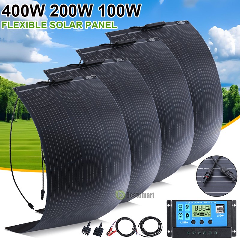 200W 400W Mono Flexible Bendable Solar Panel Kit Portable Power Charge Camper RV