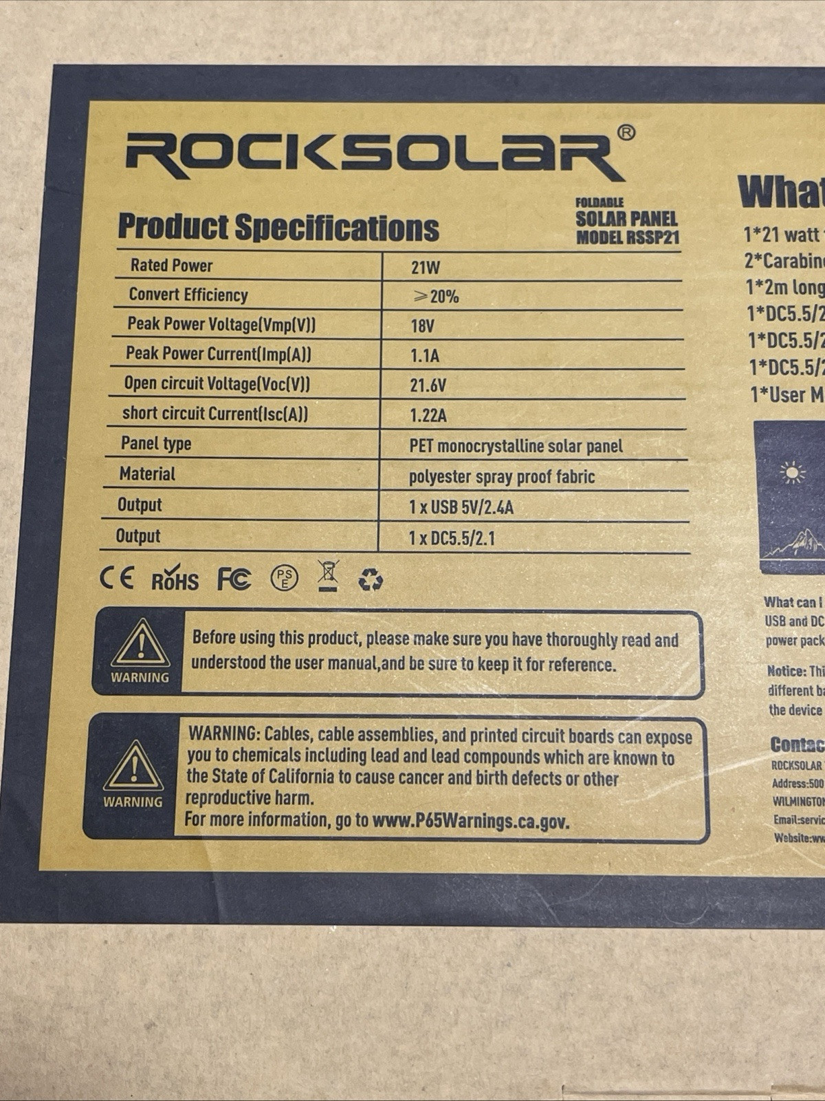Rocksolar Foldable Solar Panel/ 21W Mono2Crystalline High Egfficiency M-RSSP21