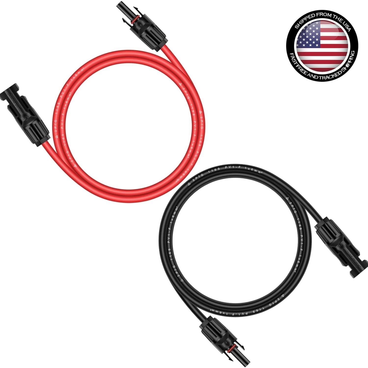High-Performance 10AWG Solar Extension Cable: 6FT Black & Red, Secure Connectors