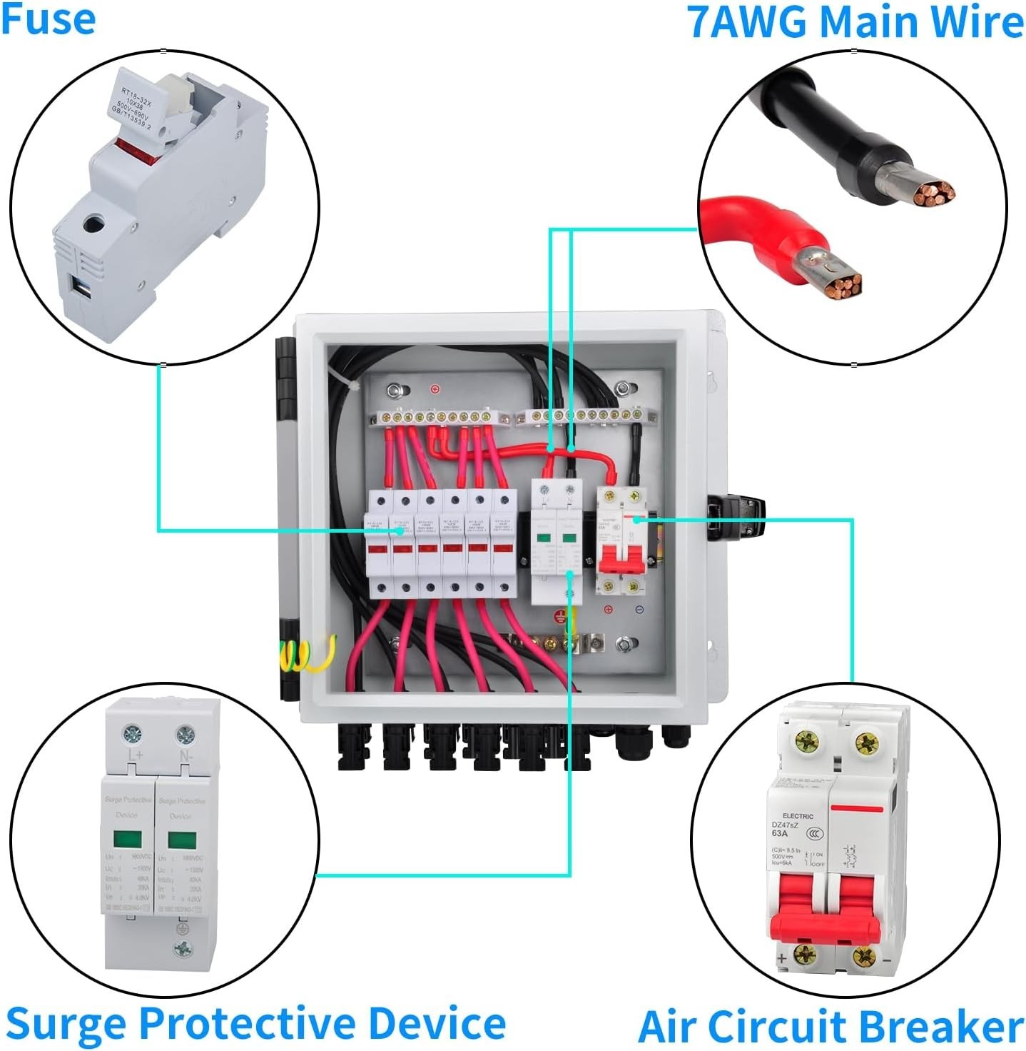 Durable Metal PV Combiner Box: 63A Circuit Breaker for Reliable Solar Systems