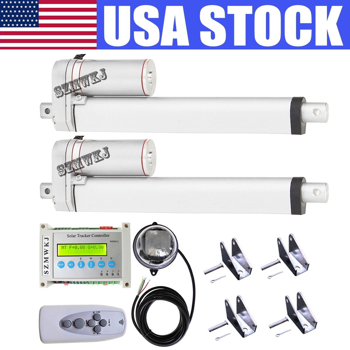 Solar Tracker Tracking Dual Axis Sun Track Kit -2*8″ Linear Actuator &Controller