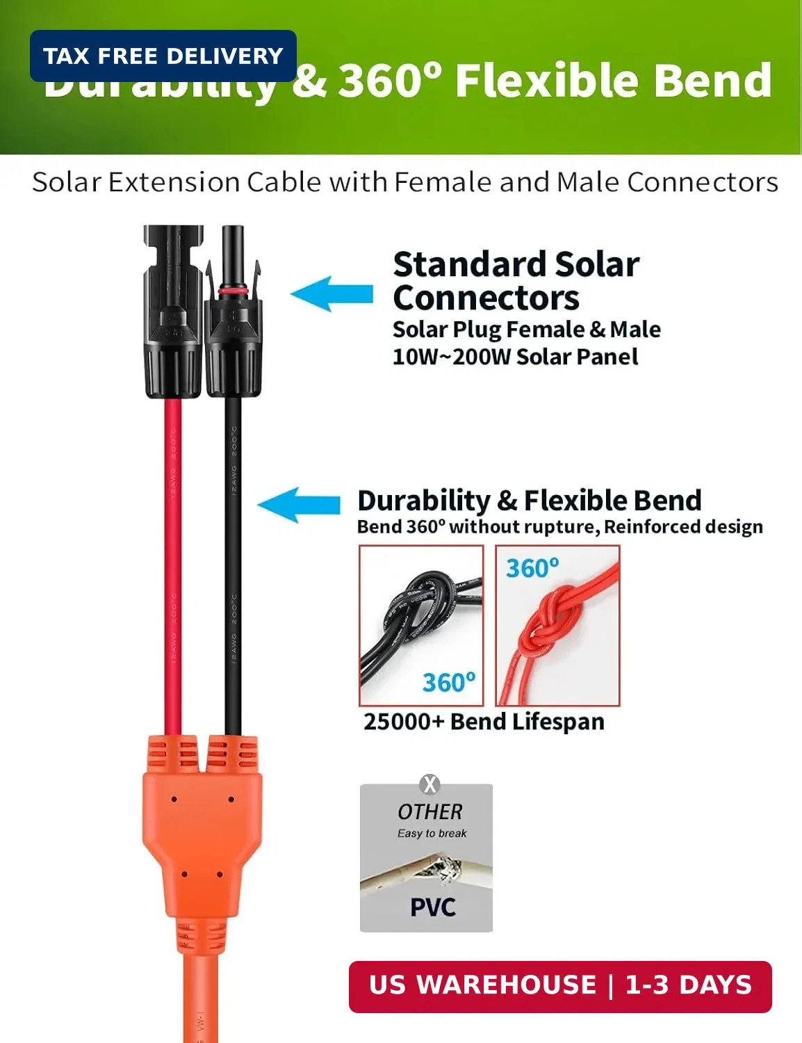6.6FT Solar to XT60i Charging Cable, 12AWG Solar Connector to XT60i Connector So