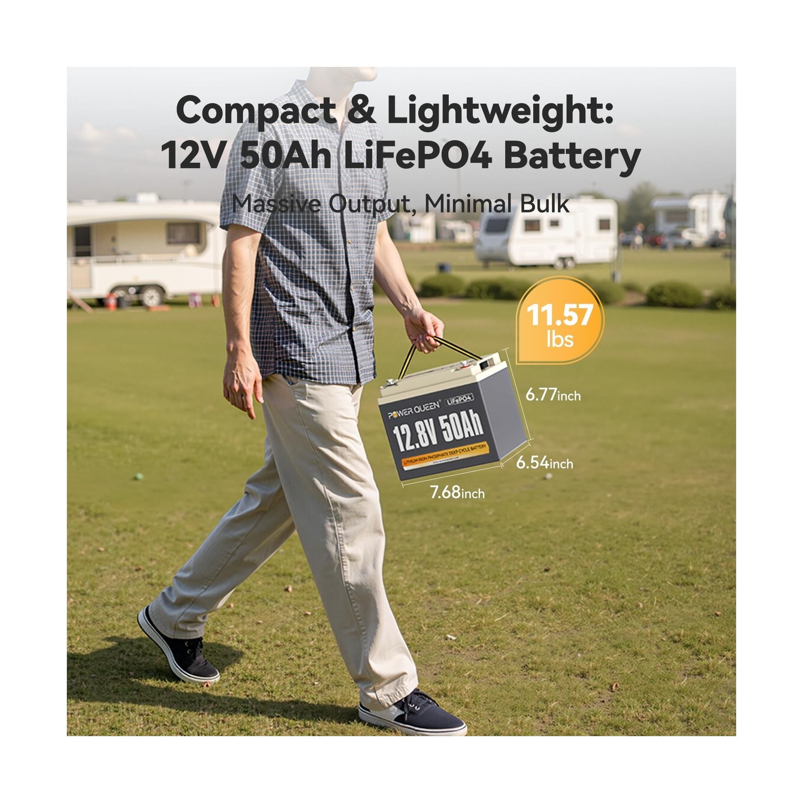 Power Queen 12V 50Ah LiFePO4 Battery Upgrade, Lithium Battery with 50A BMS Pr…