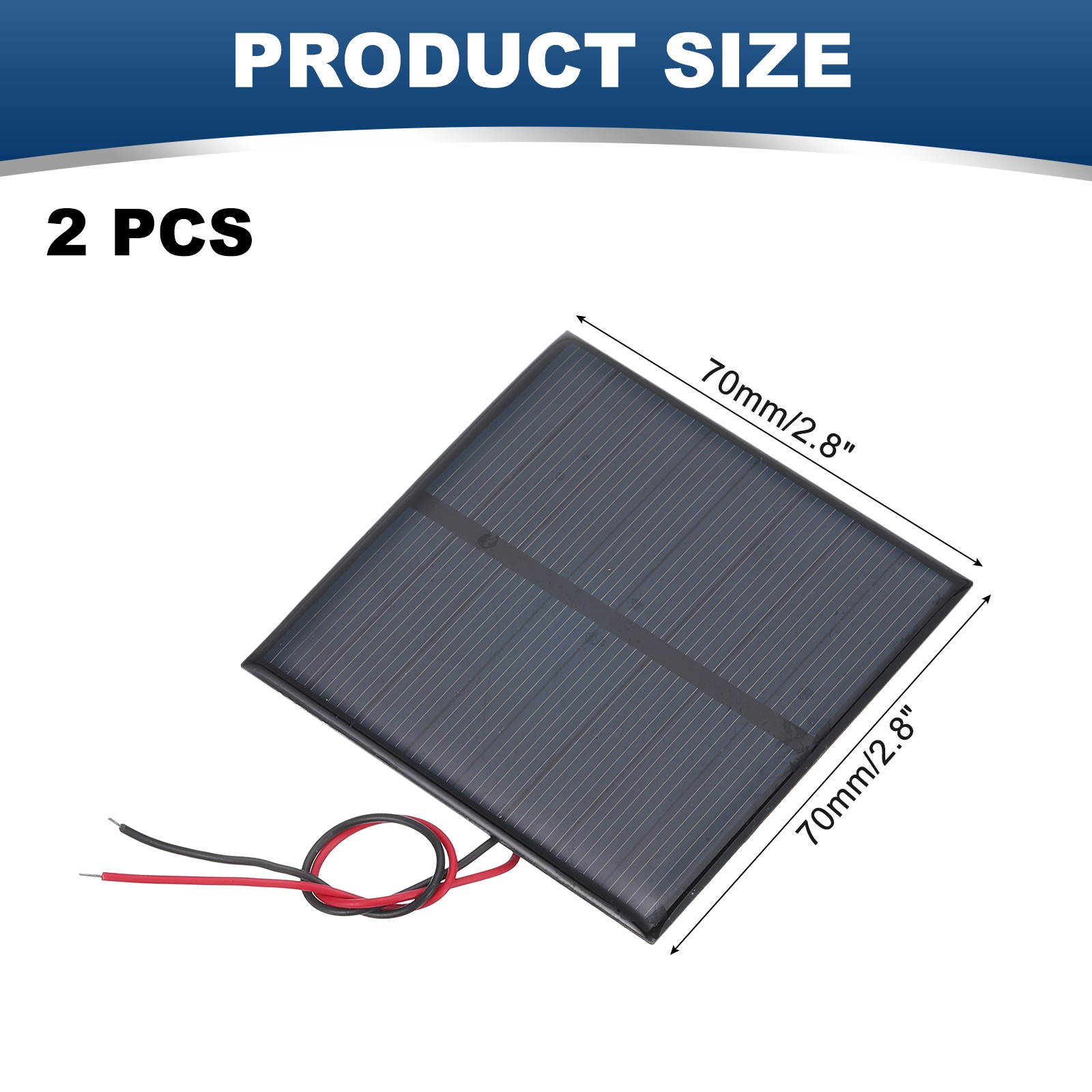 2 Pcs 4V 0.6W 150mA Mini Solar Panels with 2 Cable 70mm x 70mm