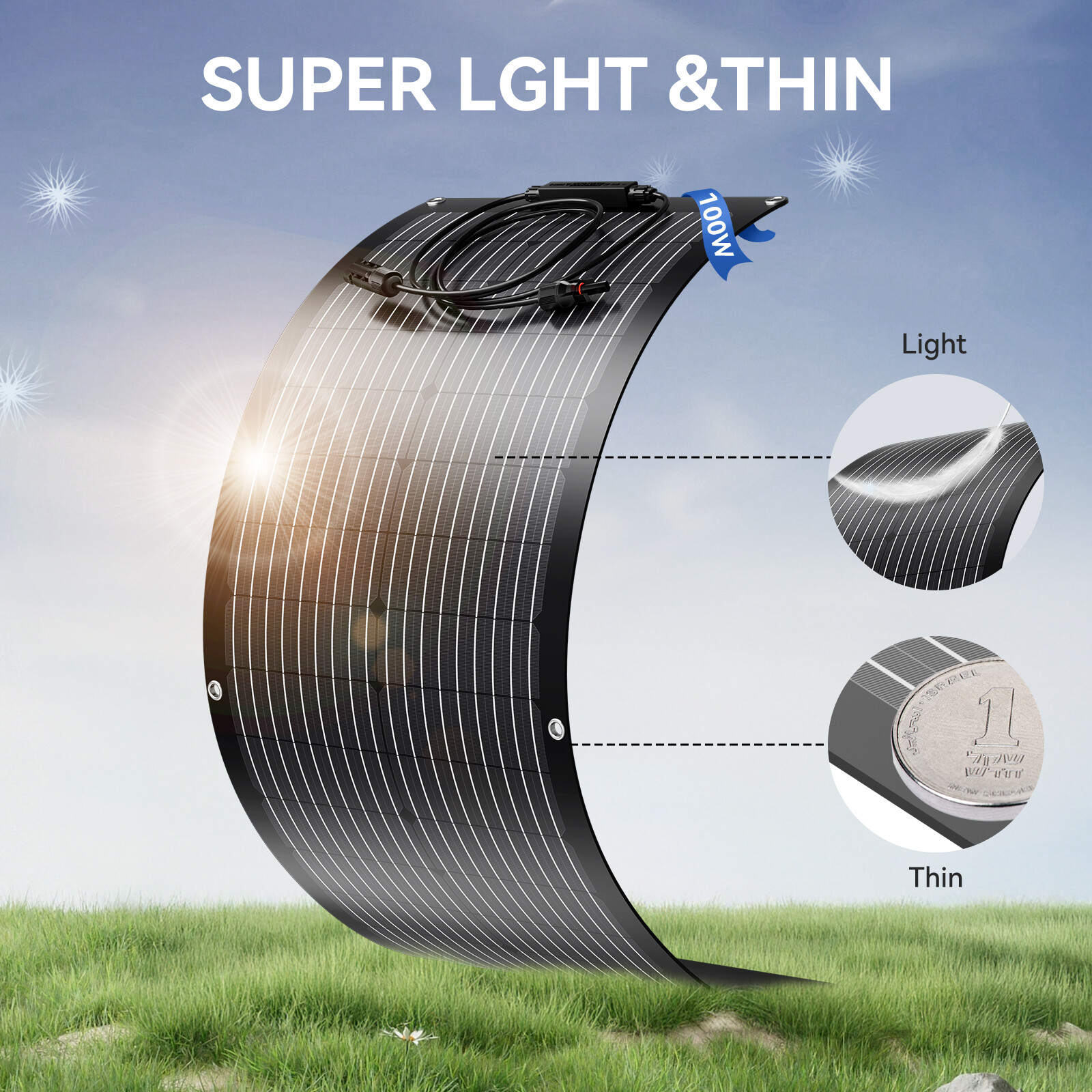 100W Watt Flexible 12V Mono Solar Panel Home RV Rooftop Camping Off-Grid Power