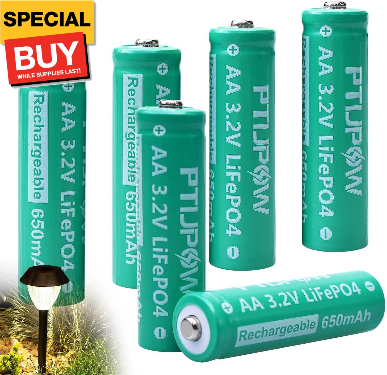 AA 3.2V LiFePo4 650mAh Solar Battery, AA 3.2V Lithium Iron Phosphate Rechargeabl
