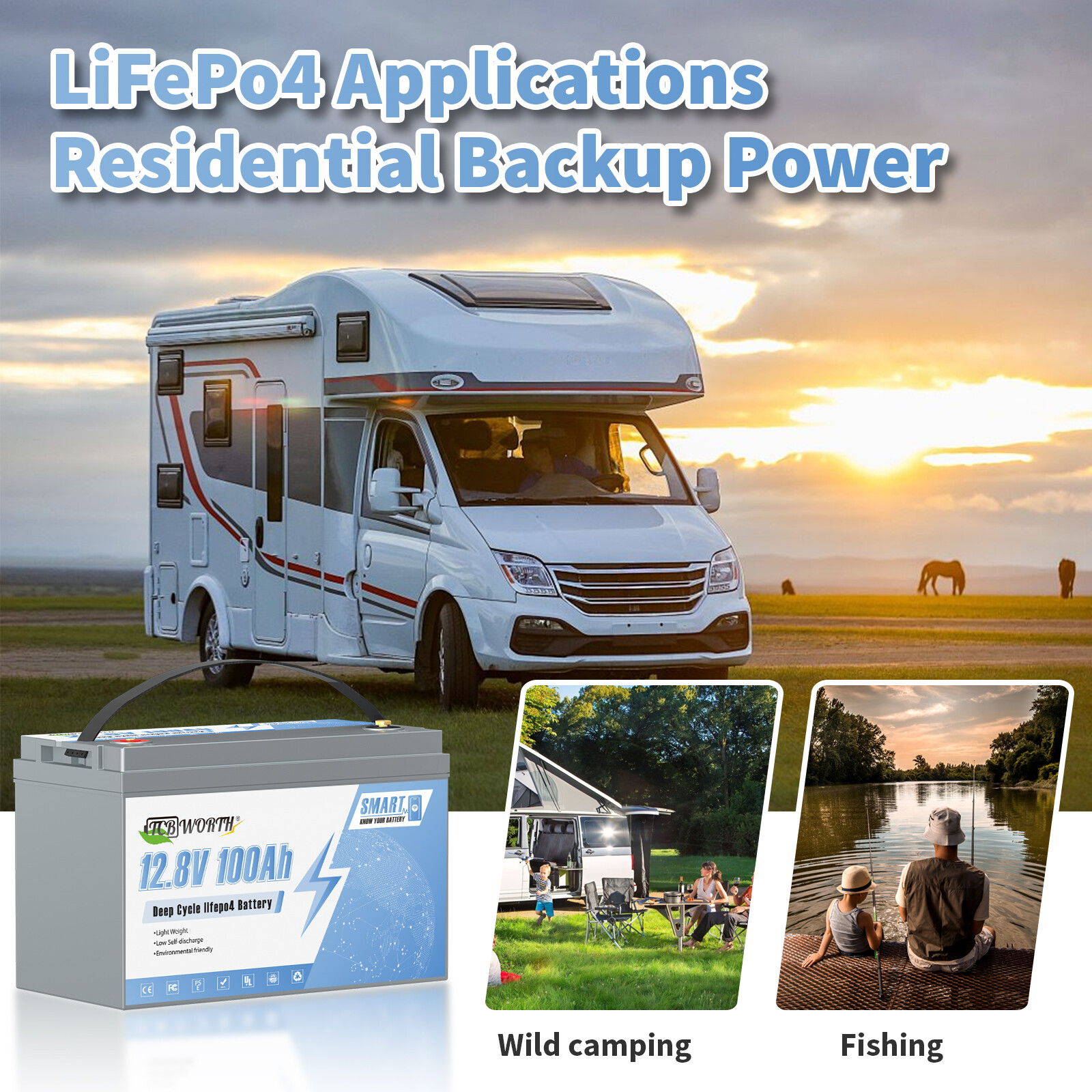 12V 100Ah Lithium Battery LiFePO4 with 100A BMS for RV Trolling Motor Off-grid