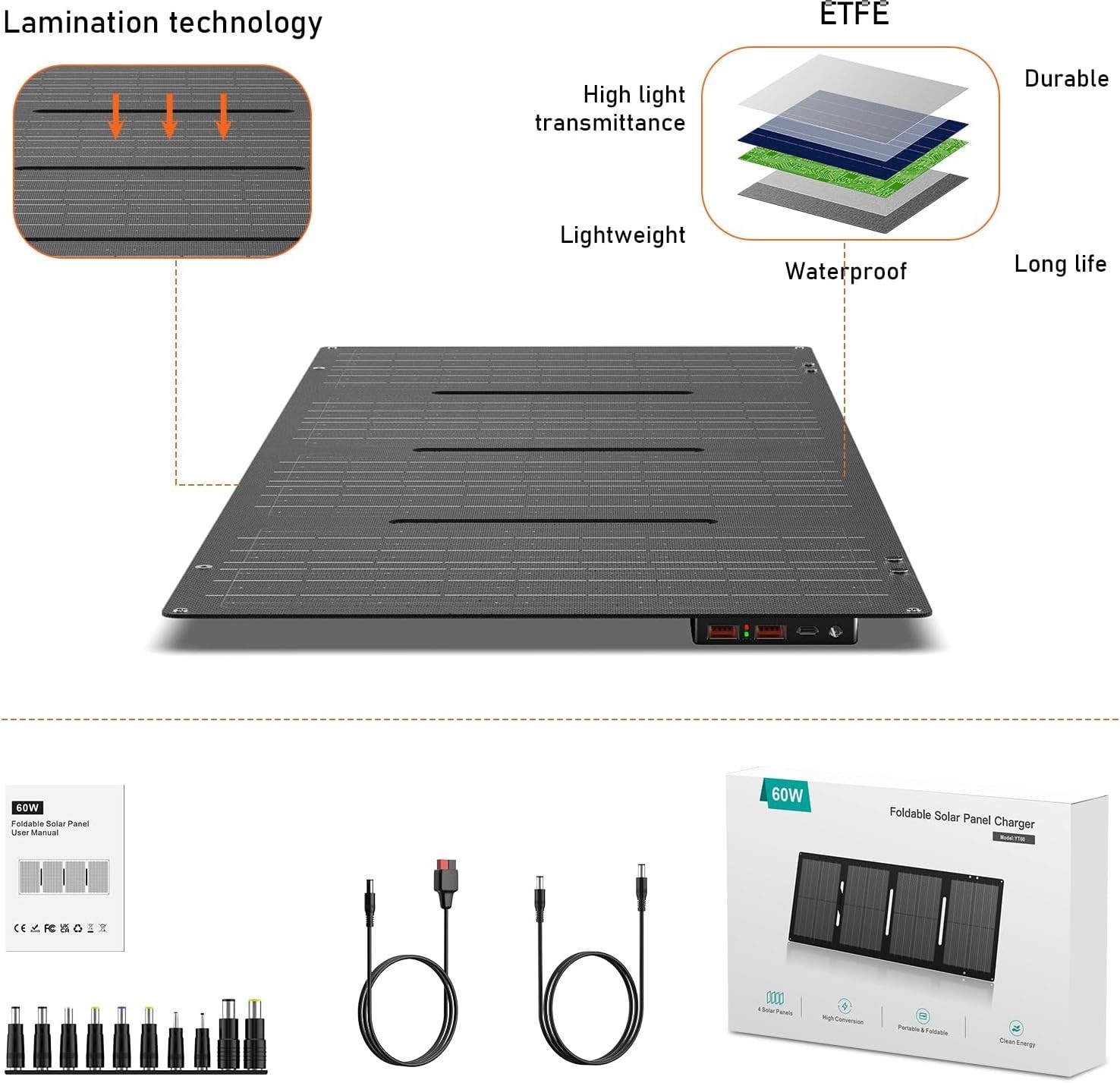 Ultimate 60W Foldable Solar Charger with 10-in-1 Connector – Perfect for Gadgets