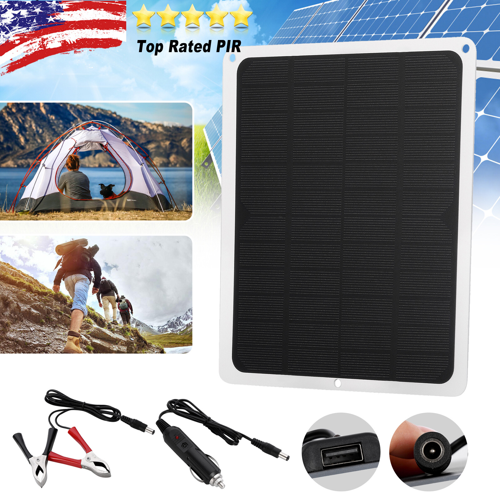 22W Solar Panel 12V Trickle Charger Battery Charger Kit Maintainer Boat Car RV