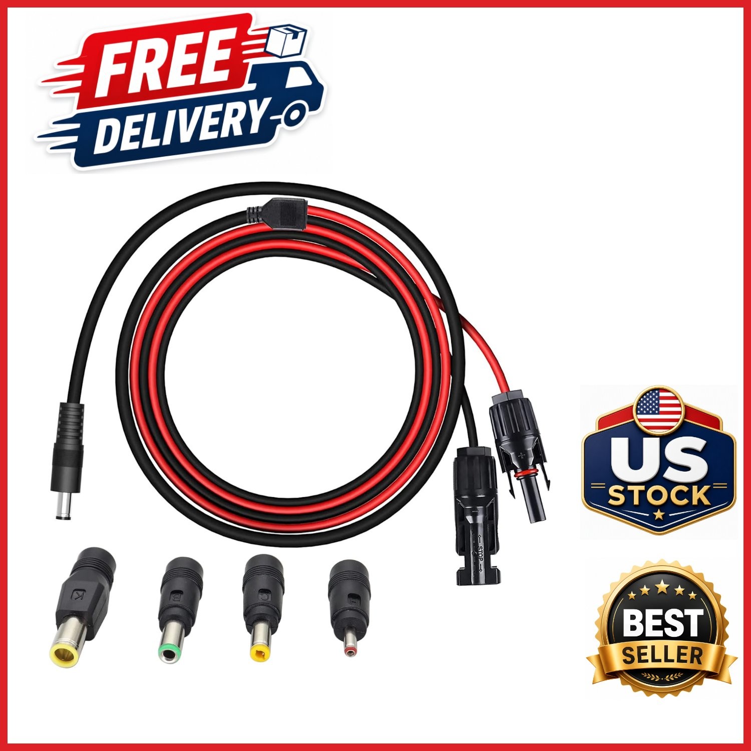 1.5m MC4 to DC Adapter Cable with Multiple Connector Tips for Solar Panels