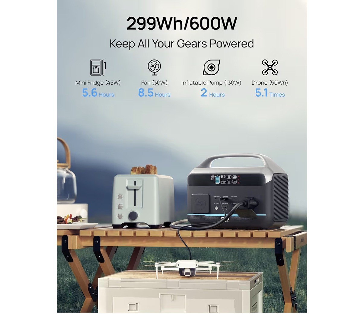 DaranEner 600W/299Wh Portable Power Station Solar Generator Travel Camping Z0F3