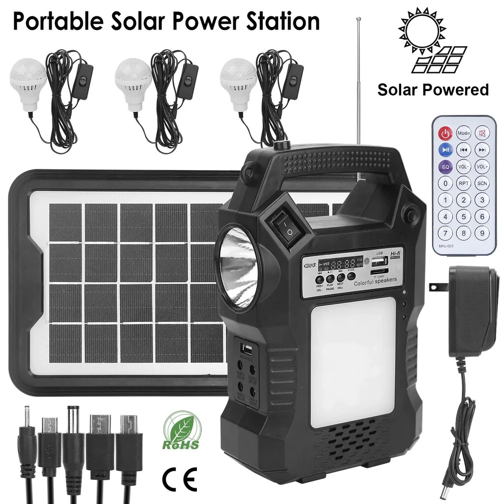 Solar Power Station with Flashlight, Light Bulbs, RC, USB Emergency Battery Bank