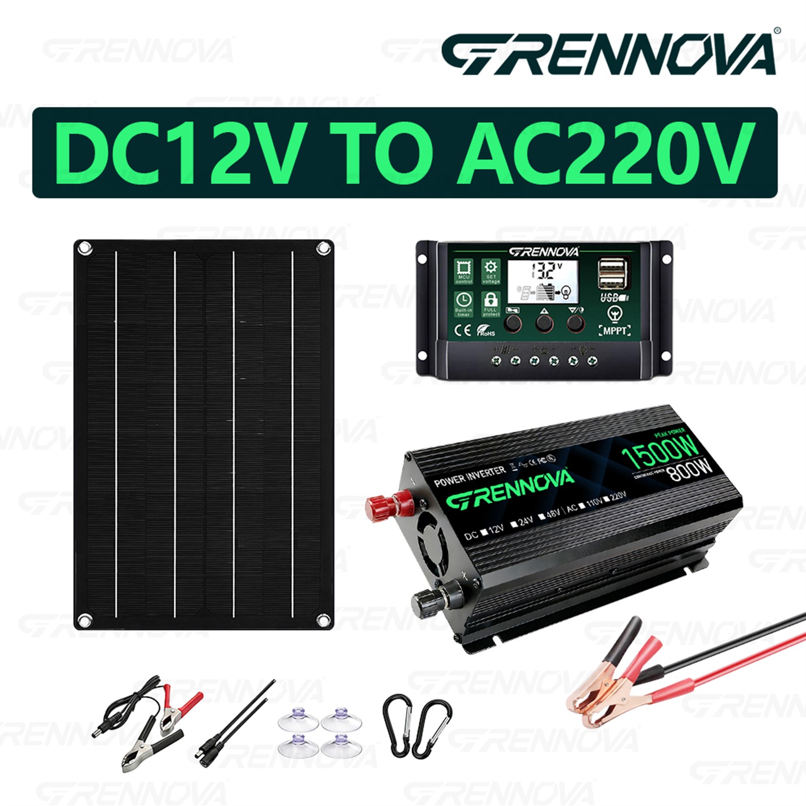 Grennova 1500W Solar DIY Kit 60A MPPT 50W Panel Off-Grid RV Camping Power
