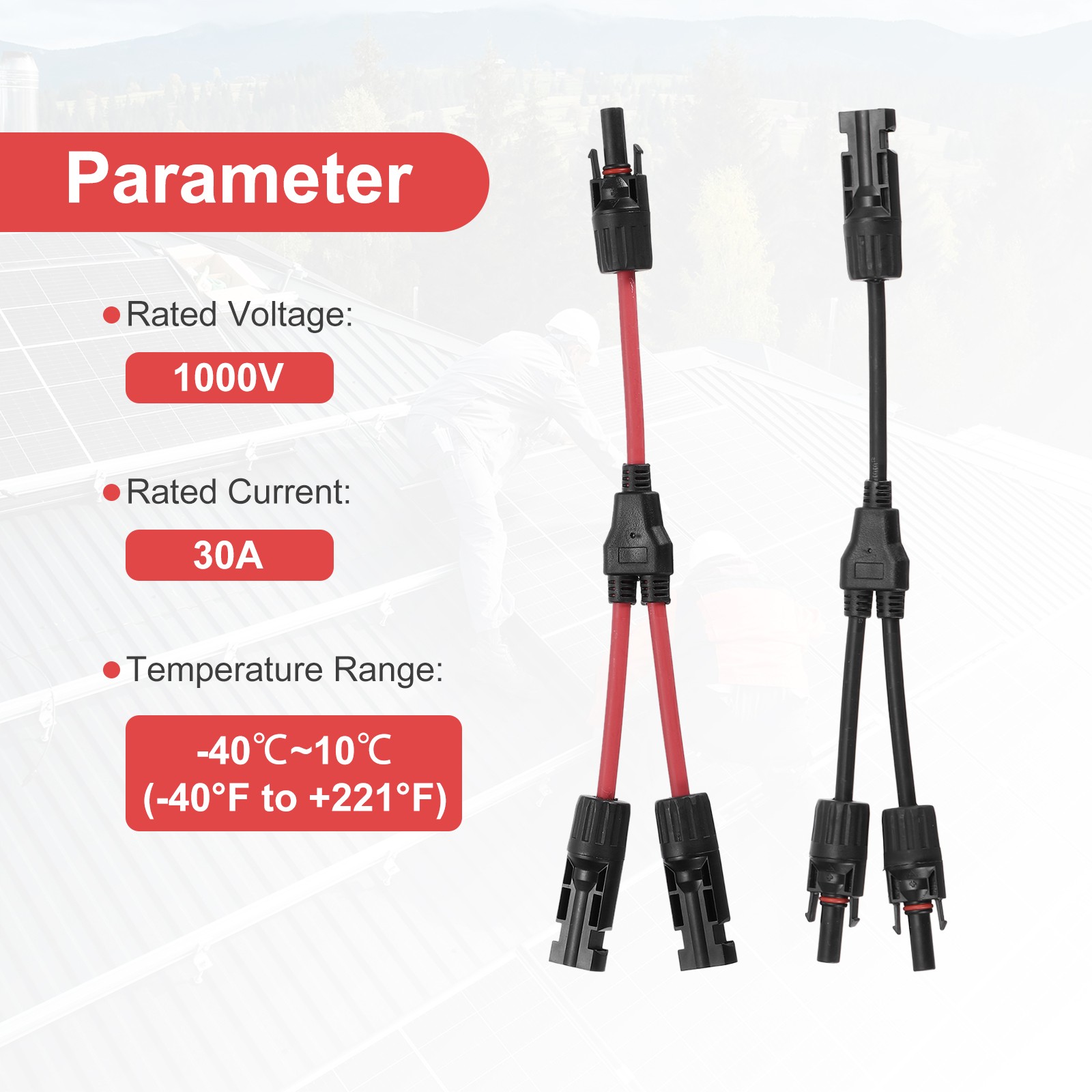 Solar Panel Connector Y Branch 2 to 1 Solar Panel Splitter Red Black