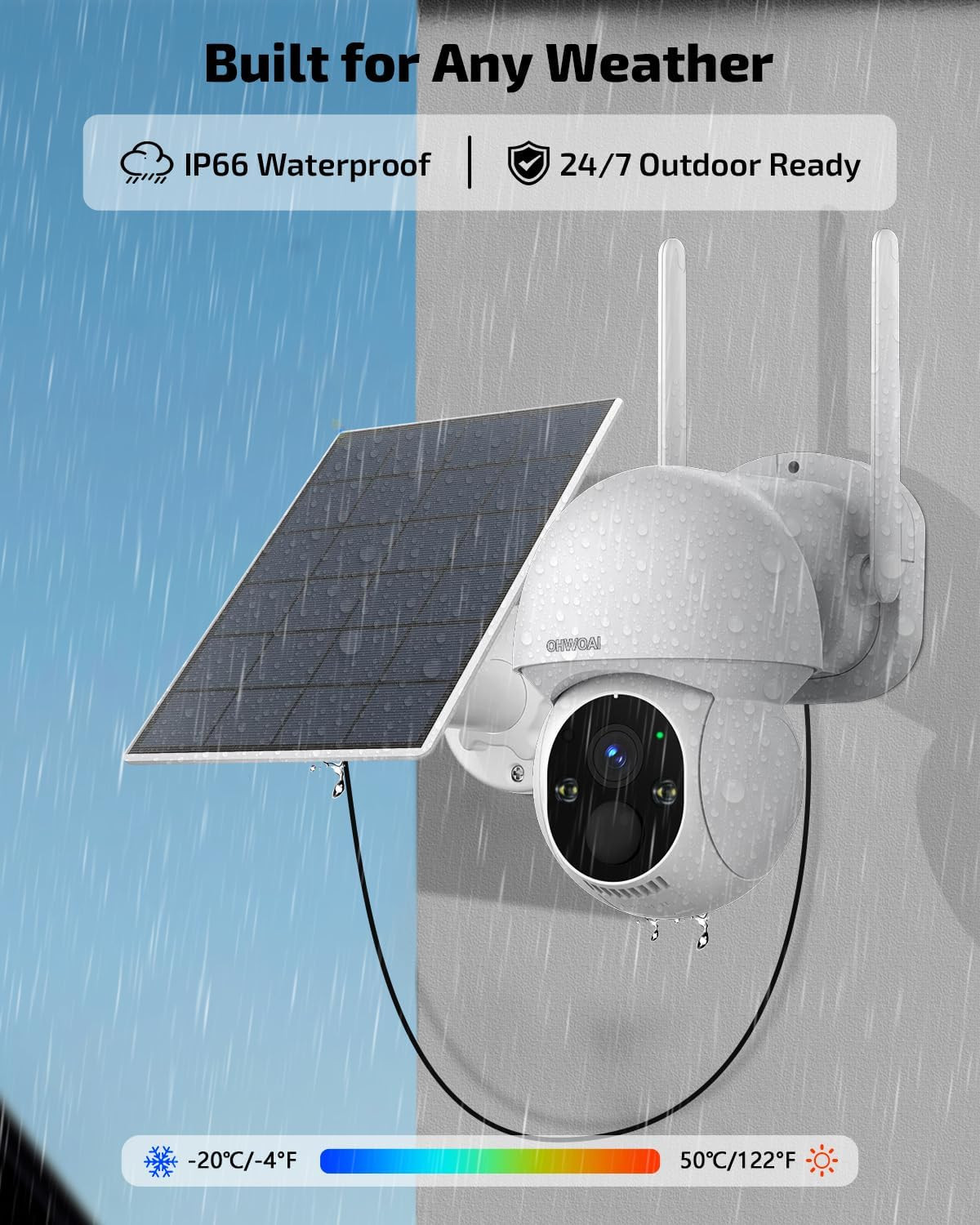 《100% Solar Powered & 2-Way Audio》Outdoor Wireless PTZ Camera System, 4MP Solar