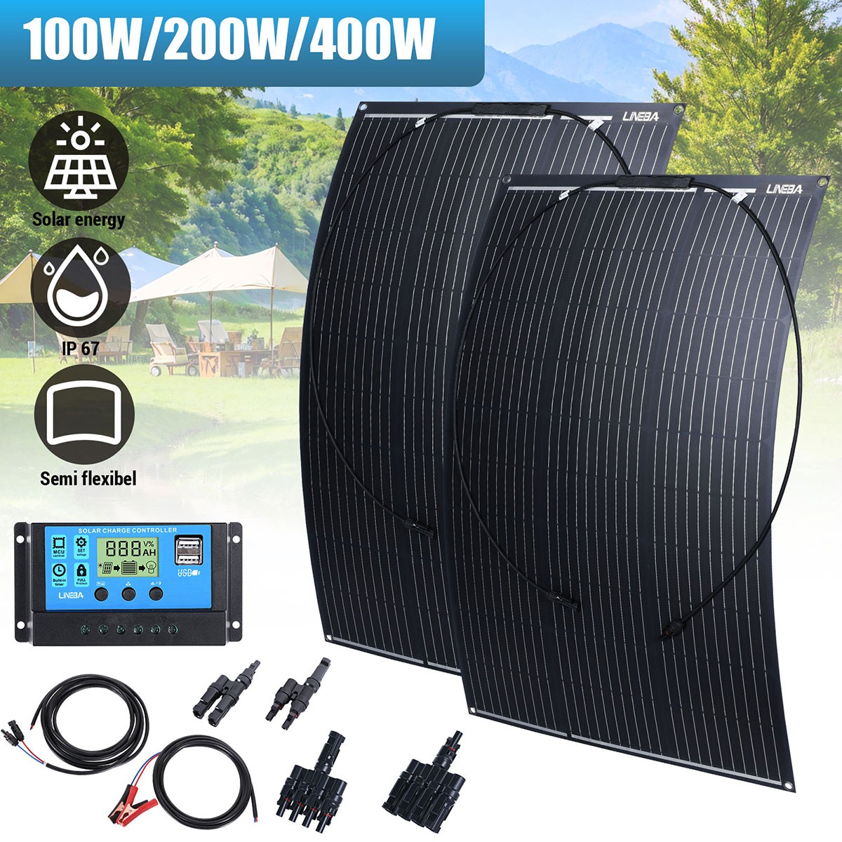 2025 NEW Solar Panel Kit 200W 400W & 30A Controller for Home 110V Grid System