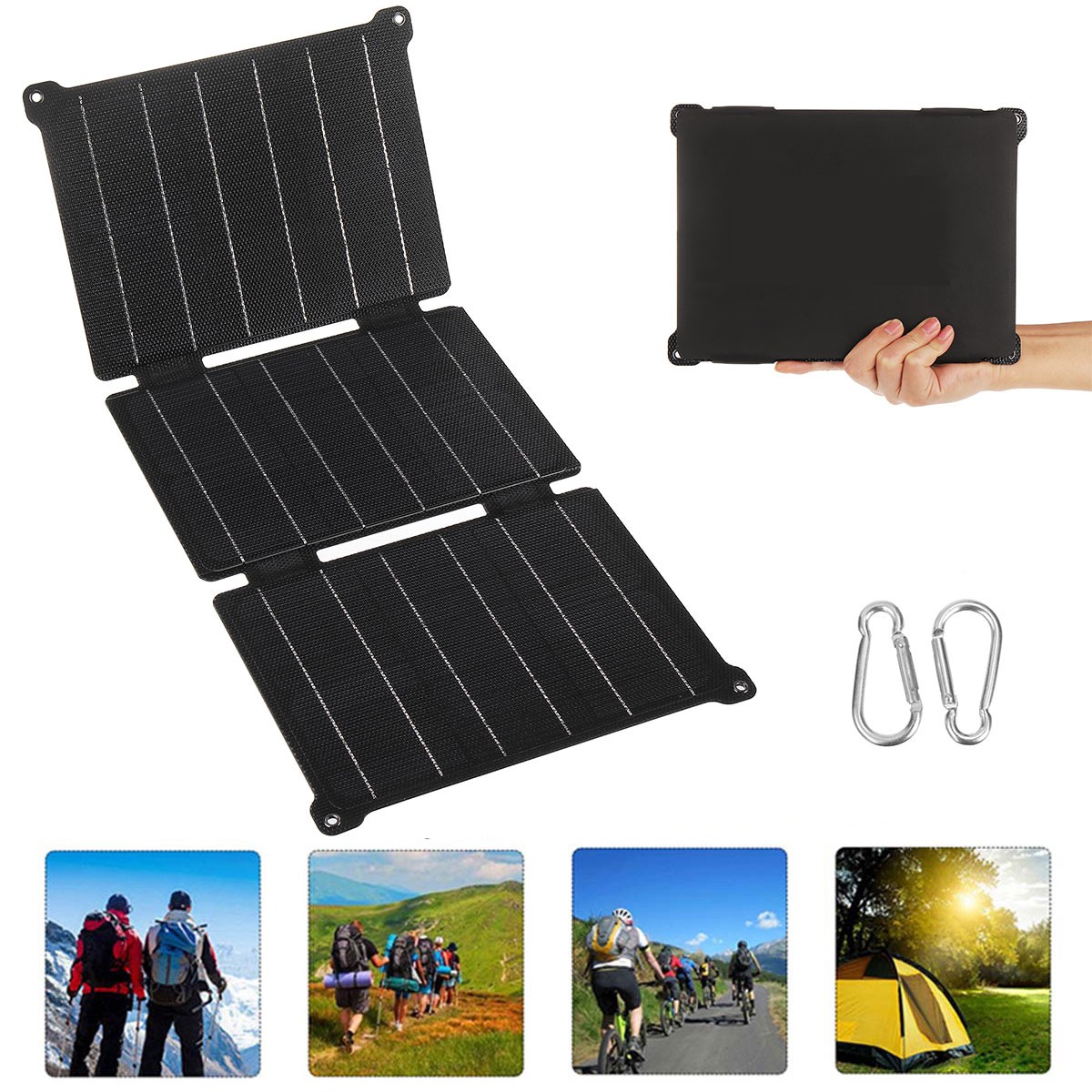 5V/12V 30W Folding Solar Mat Blanket Flexible Solar Panel Kit Camp Charge Power