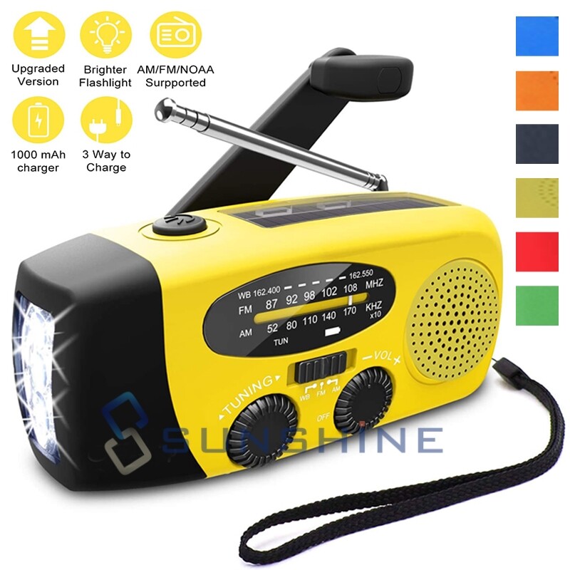 10000mAh Emergency Solar Hand Crank Weather Radio Power Bank Charger Flash Light