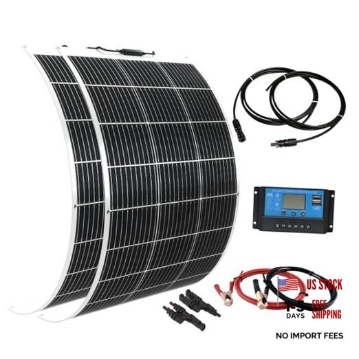 Flexible Solar Panel kit 200W 12V,2PCS 100W Monocrystalline Module,20A White