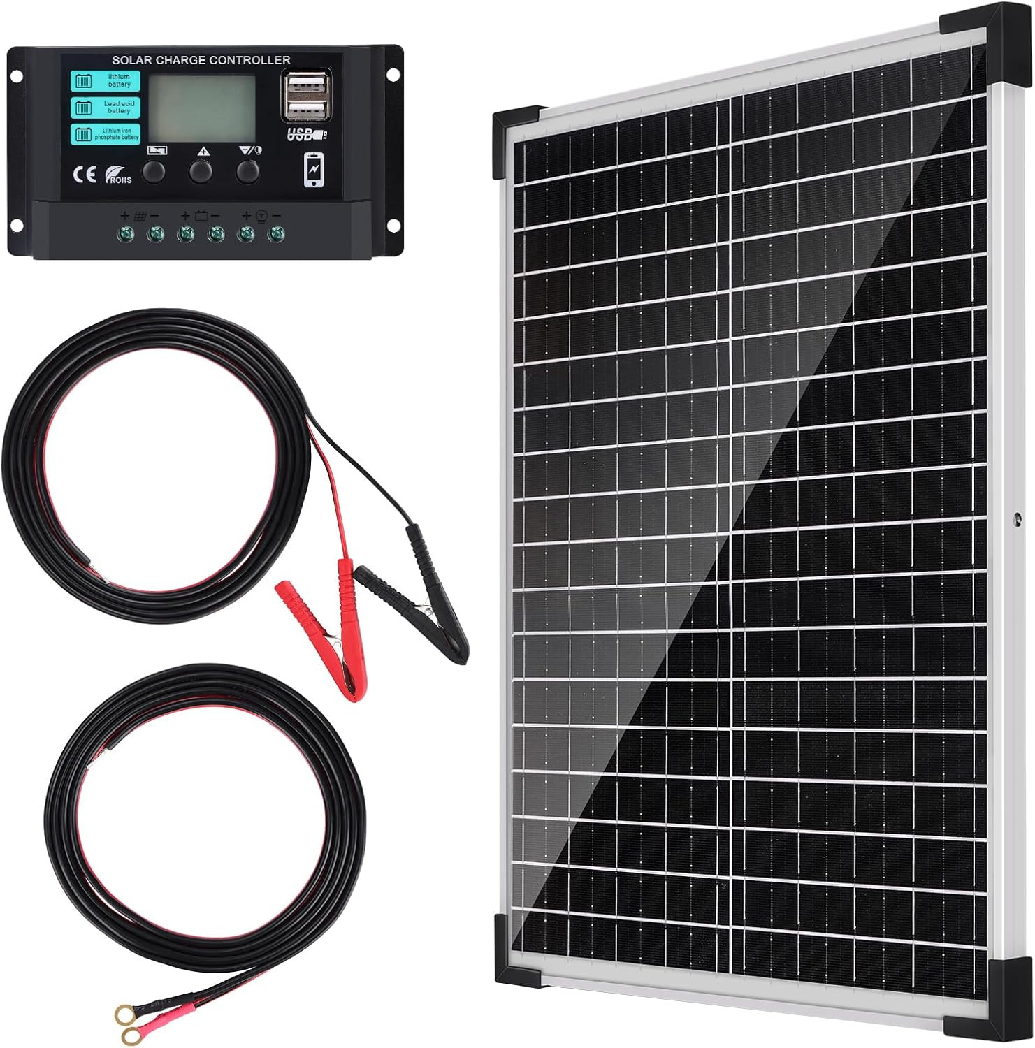 Solar Panel Kit 25W 12V Monocrystalline Battery Maintainer With10A Solar Charge