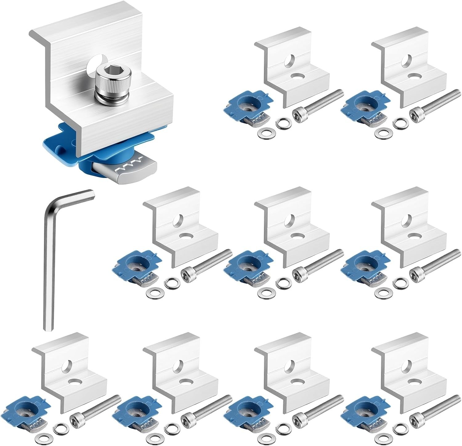 10PCS Solar Panel End Clamps 30/35mm Aluminum Unistrut Mount Kit Roof Silver
