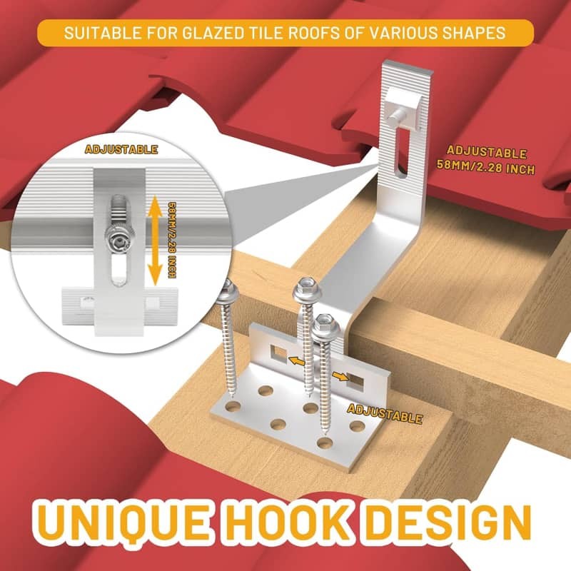 Solar Panel Mounting Rail Kit Roof Bracket Set for Tile Roof 1/2/4 Panels
