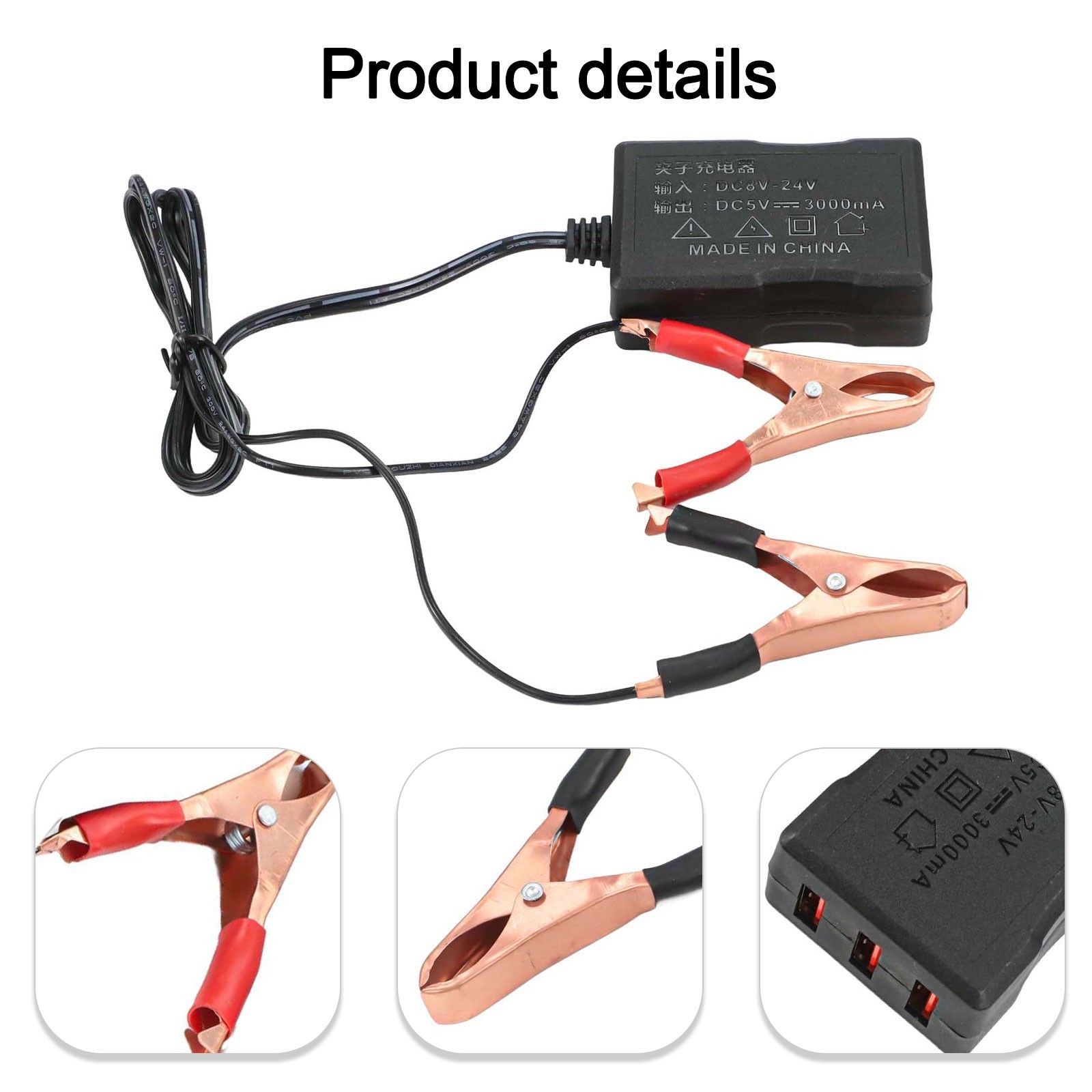 Powerful DC USB Converter 12V 24V to 5V with Battery Clip for Fast Charging