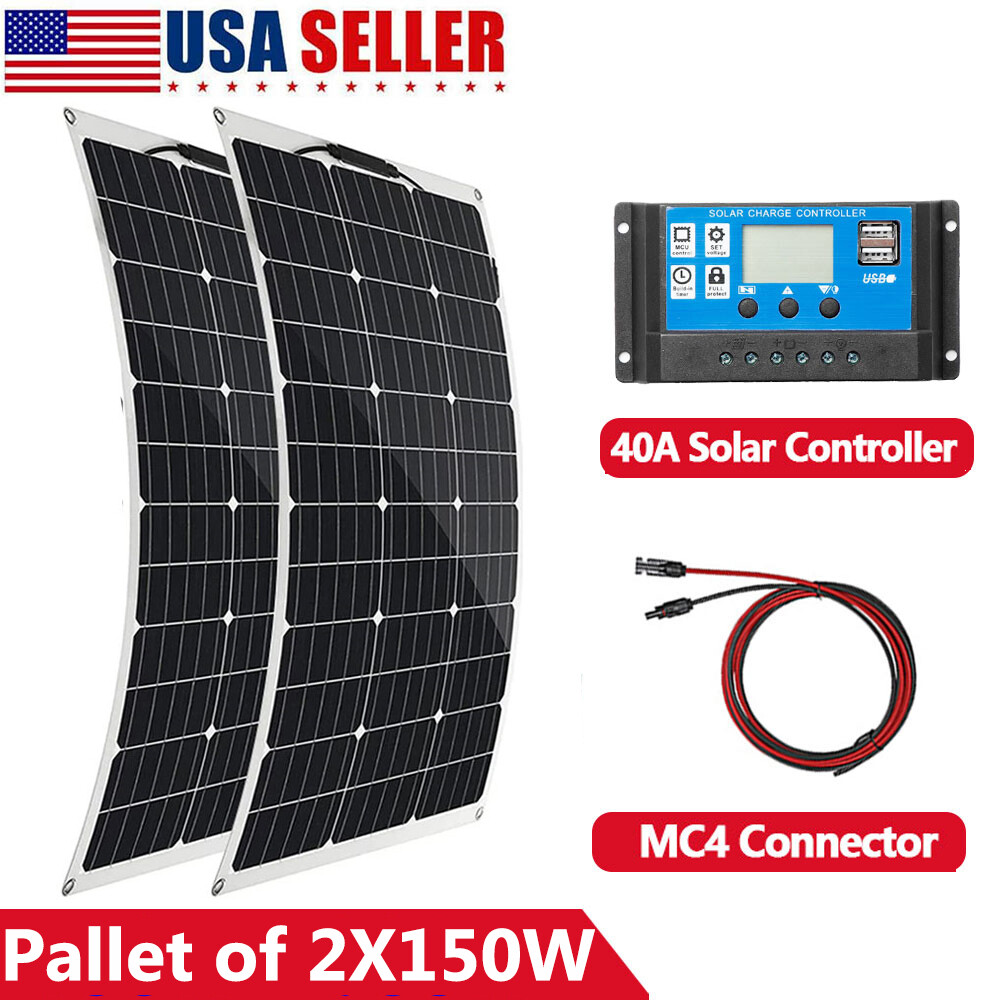 Monocrystalline Solar Panel Pallet of 2*150W RV Camping Off Grid Caravan Boat US
